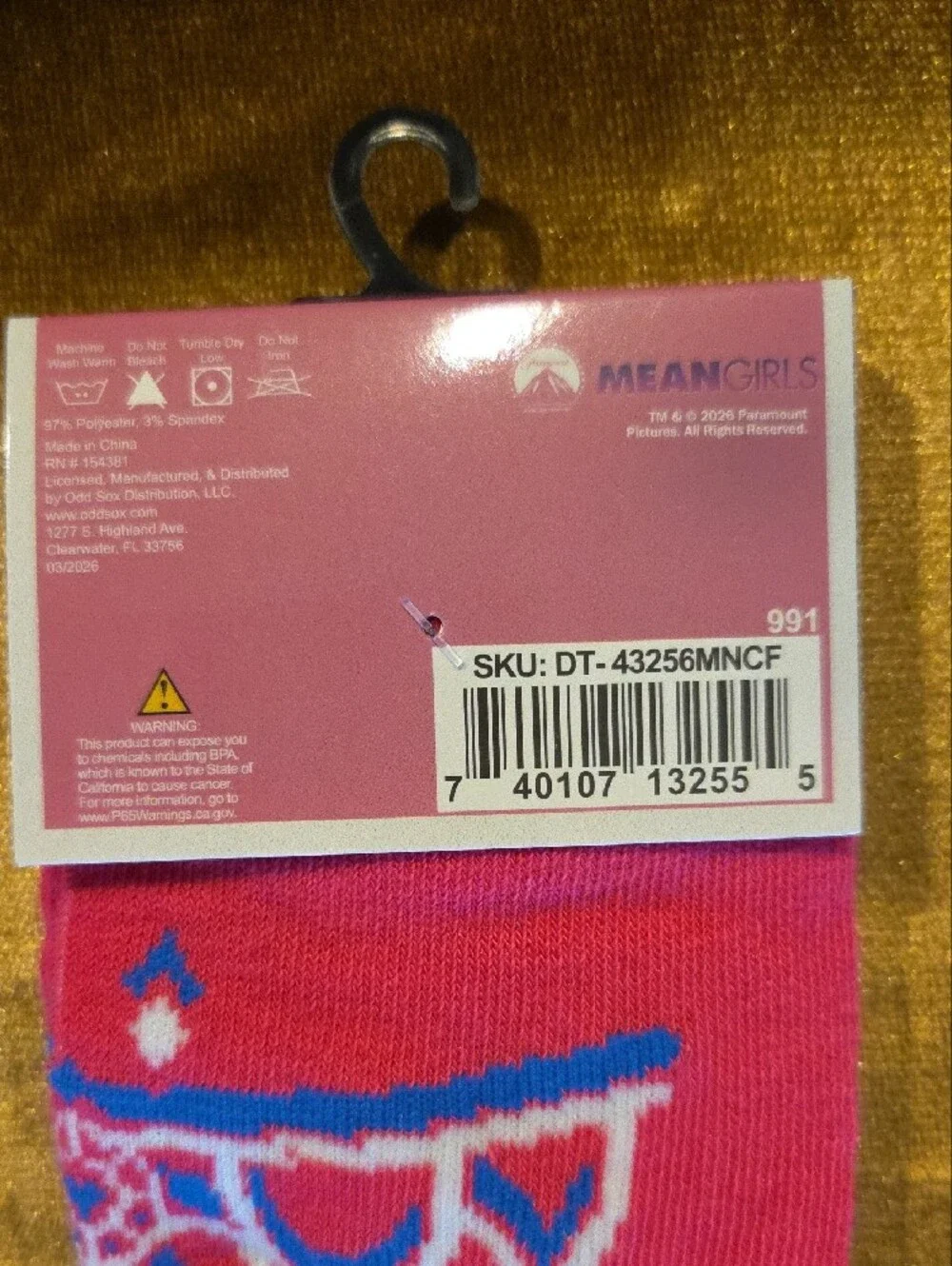 Mean Girls White & Pink Crew Socks - Get in Loser Design